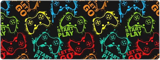 Colorful Silhouettes Game Joystick XL Large Mouse Pad with Stitched Edges Long Non-Slip Rubber Base Mousepad Laptop Keyboard Mat Desk Pad for Office Home Desk Decor, 31.5" X 11.8"