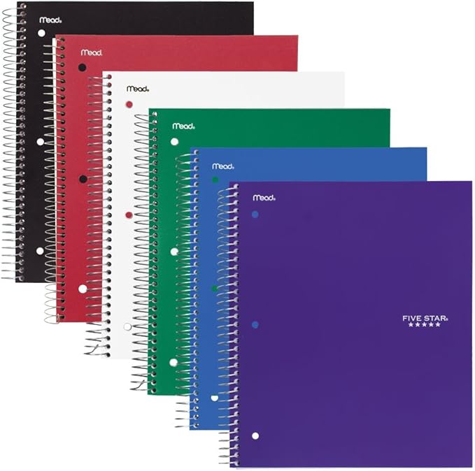 Five Star 06210 Wirebound 3-Subject Notebook, College Rule, 11 x 8 1/2, 150 Sheets, Assorted