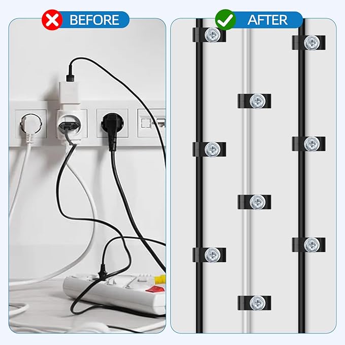 Black Cable Clips with Inserted Screws, Flexible Single Cable Screw Clips, Electrical Wire Fastener, 100 PCS