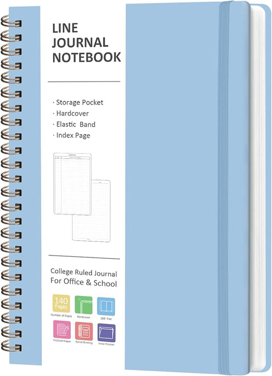 VALOME Journaling Notebooks, A5 Lined Spiral Notebook for Women & Men, 146 Pages College Ruled Hardcover Note Book for Work, Note Taking, Journaling, School, Writing (Blue)