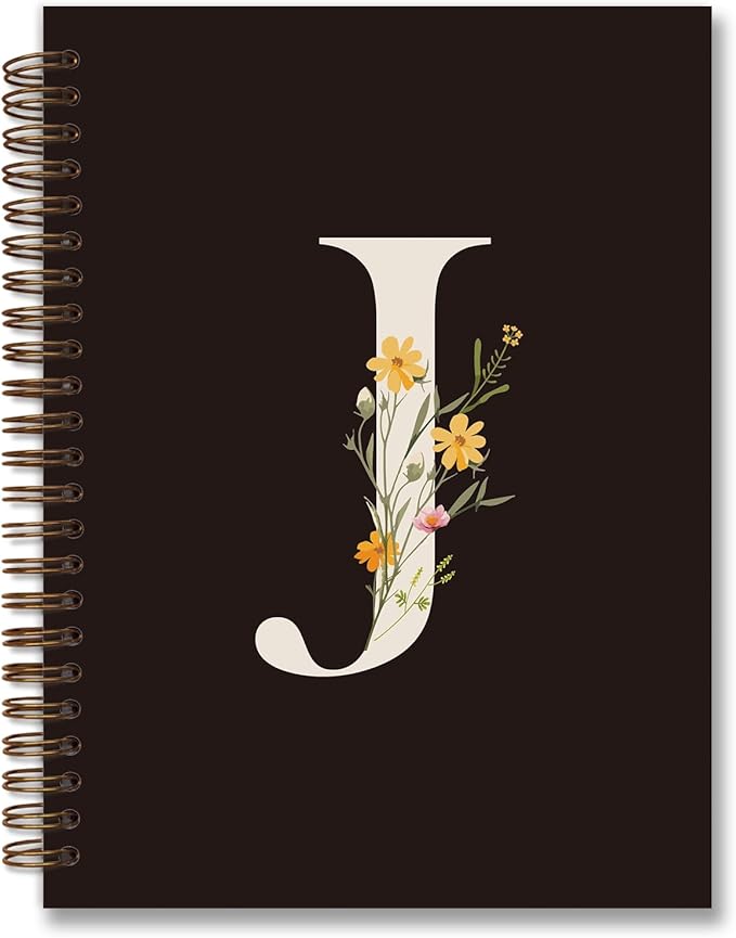 Trendy Personalized Journal Hardcover Spiral Notebook,Black Initial Letter J Notebook,Monogrammed Gifts for Women Teen Girl,College Ruled Hardcover Spiral Notebook 5.5 x 8.3