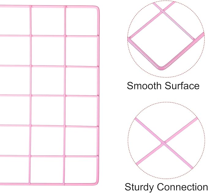 PATIKIL 16"x12" Wire Grid Panel, 2 Pack Wall Grid Decorative Panels Board Photo Pictures Display Decor Hanging Organizer for Home Office, Pink