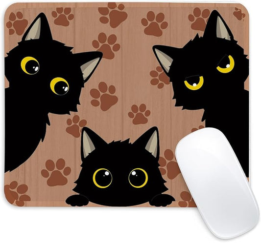 3 Black Cats Square Mouse Pad,Non-Slip Rubber Base Mouse Pad,Home Office Decoration Desktop Accessory,Laptop Mouse Pad for Office Laptops, 9.4x7.8x0.12inch.