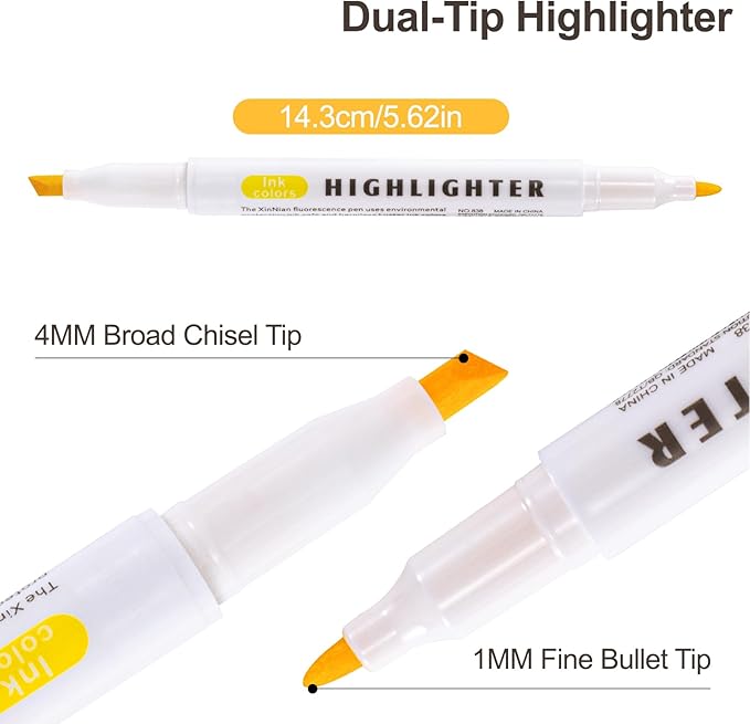 ZWlOT 30 Count Dual-Tip Highlighter Marker Set, Highlighters Assorted Colors, Quick-Drying Dual-Tip Fine-Point Highlighter Pen, Non-Bleeding Ink, Ideal for Bible Journals, Books and Notes (30 colors)