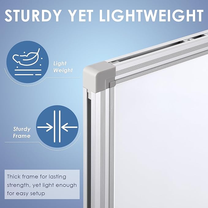Swansea Magnetic Dry Erase Whiteboard 90 x 43 inches, Large White Board Dry Erase for Wall with Silver Aluminum Frame & Marker Tray for School Office Home, 230 x 110 cm