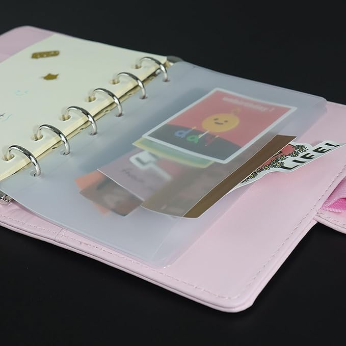 NatSumeBasics 24 A7 Binder Pockets Zipless Cash Envelopes Frost PVC 3“ x 5" Sheet Protectors for 6-Ring Planner Inserts Photos Cards Bills Organizer (A7 24pcs)