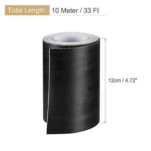 uxcell Wood Grain Tape, 4.72" x33 Ft Wall Paper Border Sticker Self-Adhesive Wood Grain Repair Patch with Scraper for Wall Corner Table Door Sofa Furniture Home Decor (Black)