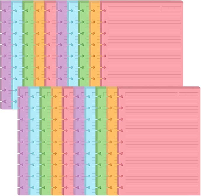 (4-Pack) 9-Disc Discbound 5 Colorful Line Paper Pre-punched Happy Planners Inserts, 400Sheets/800Pages Classic Size Line Loose-Leaf Paper, Per Color 80 Sheets, 7" x 9.25"