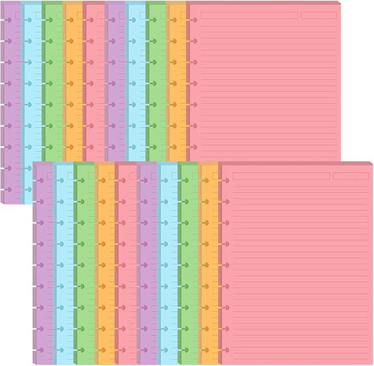 (4-Pack) 9-Disc Discbound 5 Colorful Line Paper Pre-punched Happy Planners Inserts, 400Sheets/800Pages Classic Size Line Loose-Leaf Paper, Per Color 80 Sheets, 7" x 9.25"