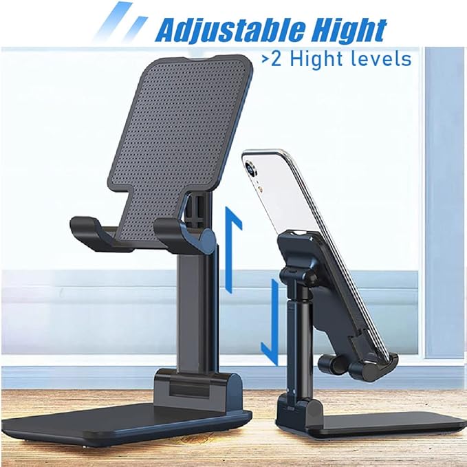 Phone Stand for Desk, 2 Pack MT-6 Desk Cellphone Holder for Office Universal Smart Foldable & Height Adjustable Compatible Under 8” Device, Black