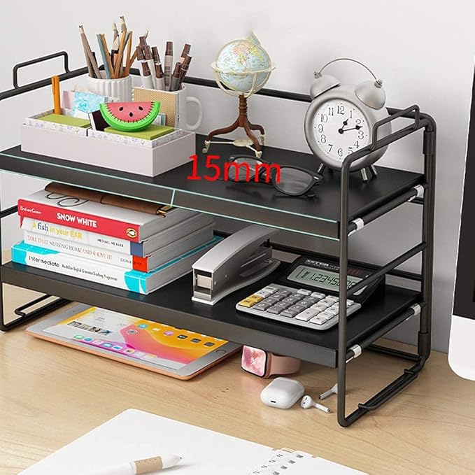 SIDIANBAN Desktop Organizer Shelf Office Storage Rack Adjustable Display Shelf for Office Supplies（Black）