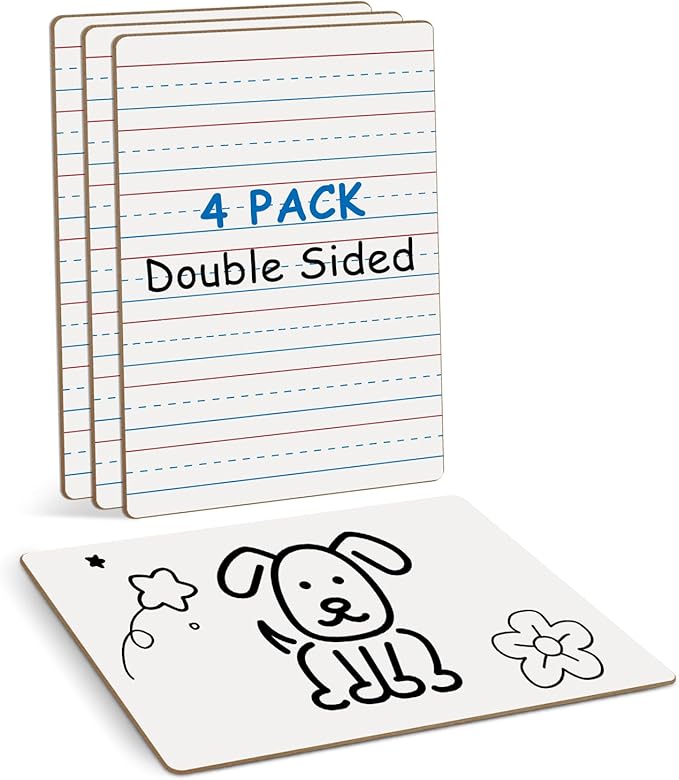 4-Pack Mini Dry Erase Boards, 6"x9" Double-Sided Lined Whiteboards for Students, Teachers – Reusable Boards for Math, English, Handwriting Practice, Ideal for Classroom & Homeschool Learning