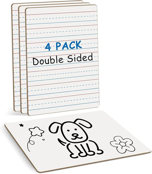 4-Pack Mini Dry Erase Boards, 6"x9" Double-Sided Lined Whiteboards for Students, Teachers – Reusable Boards for Math, English, Handwriting Practice, Ideal for Classroom & Homeschool Learning