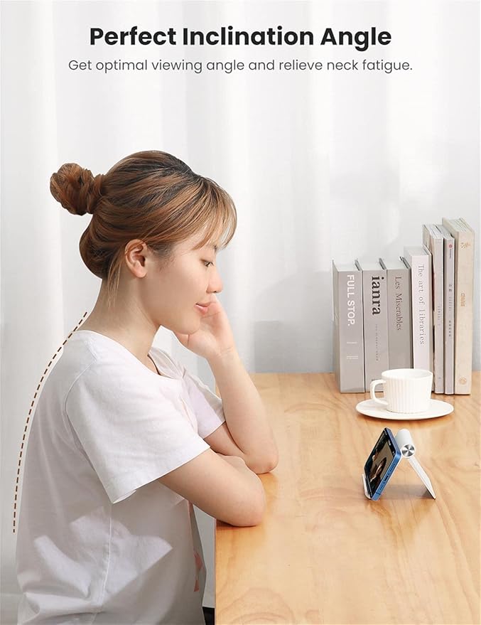UGREEN Cell Phone Stand for Desk Phone Holder Foldable Portable Adjustable Compatible with iPhone 17 Air 16 15 14 13 Pro Max, iPhone 12 11 Plus SE XS XR 8 7, Office Desk Travel Accessories, White
