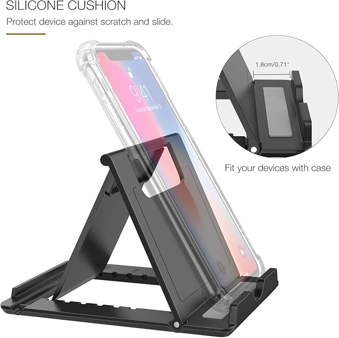 MoKo Phone/Tablet Stand, Foldable Desktop Holder Fit with iPhone 17/17 Air/17 Pro/17 Pro Max, iPhone 16/Pro/Pro Max/Plus, iPhone 15/Pro/Pro Max/Plus, iPhone 14/Pro/Pro Max/Plus,Steam Deck,Black(Large)