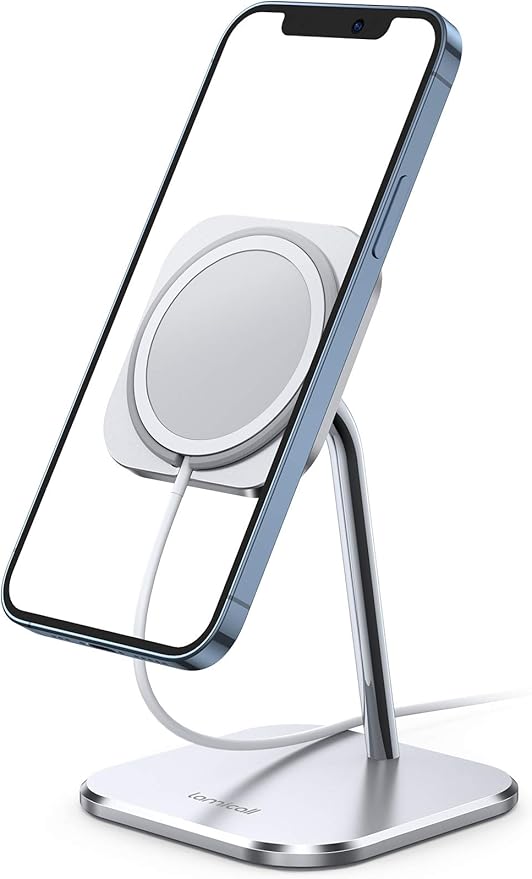 Lamicall Phone Stand for Apple 15W MagSafe Charger - [Charger Not Included] 360 Rotation Adjustable Aluminum Charging Holder Dock for Desk, Compatible with iPhone 17 16 15 14 Air, Pro, Pro Max, Plus