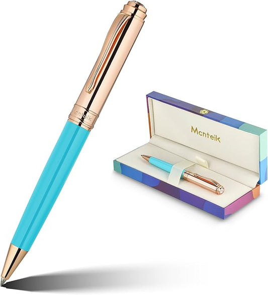 Luxury Gel Pen, Top Set With 8mm Brilliant Diamond,Delicate Green Pen Lacquer,Rose Real Gold Finish, Black Ink Refill,Fancy Gift Pen For Girl, Unique, Professional, Office Pens
