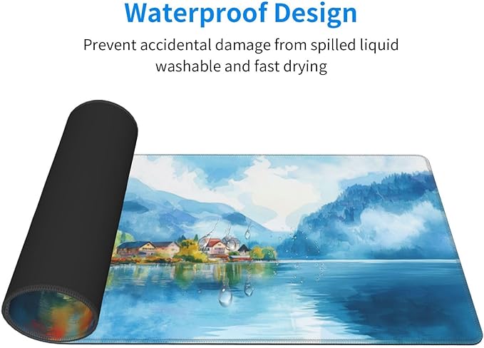 Watercolor Village Mouse Pad XL Large Mousepad Non Slip Rubber Base Desk Mat for Laptop Computer Gaming 31.5" X 12"