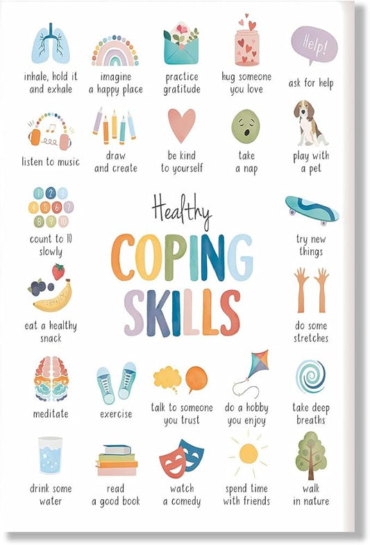 Healthy Coping Skills Poster Calming Strategies For Anxiety Relief Therapy Office Decor School Counselor Resource For Mental Health & CBT Unframed 12x16inch