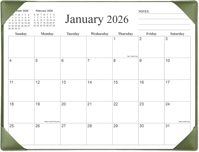 Simplified Desk Calendar 2026 with Desktop Mat, 18 Month Large Desk Pad Calendar from January 2026 to June 2027, 22" x 17" Desk Pad Calendar 2026-2027 for Home, School Office, Green