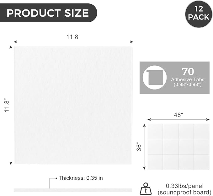Large Felt Bulletin Board Tiles 48" x 36" Cork Board Alternative 12 Pack with 70 Adhesive Tabs Felt Wall Tiles Cork Boards for Walls Thick Slat Wall Panels for Home Office Classroom Decor
