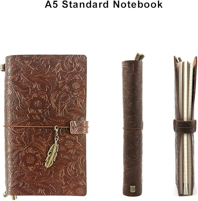 Refillable Leather Journal, Handmade Coffee Leather Notebook with Bookmark for Men & Women, Vintage Notepad Sketchbook Perfect for Writing, Gifts, Travelers (Coffee, Standard)