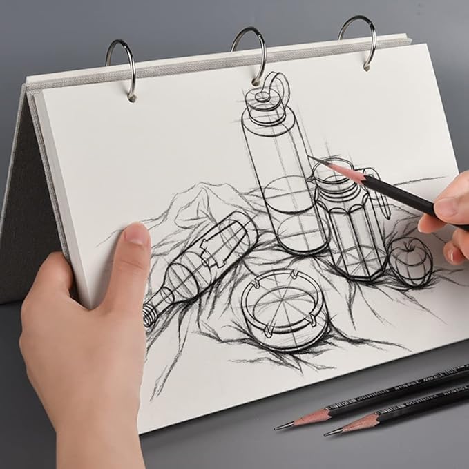 Refillable Loose Leaf Sketchbook Drawing Notebook Sketchpad Spiral Sketchbook Linen Hardcover 120 Pages 160GSM (L)