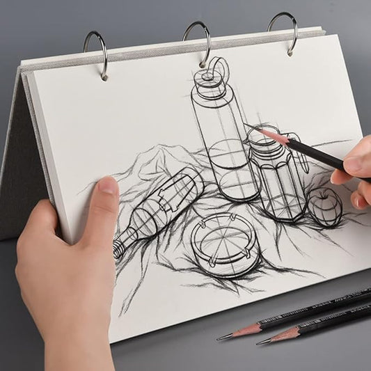 Refillable Loose Leaf Sketchbook Drawing Notebook Sketchpad Spiral Sketchbook Linen Hardcover 120 Pages 160GSM (L)