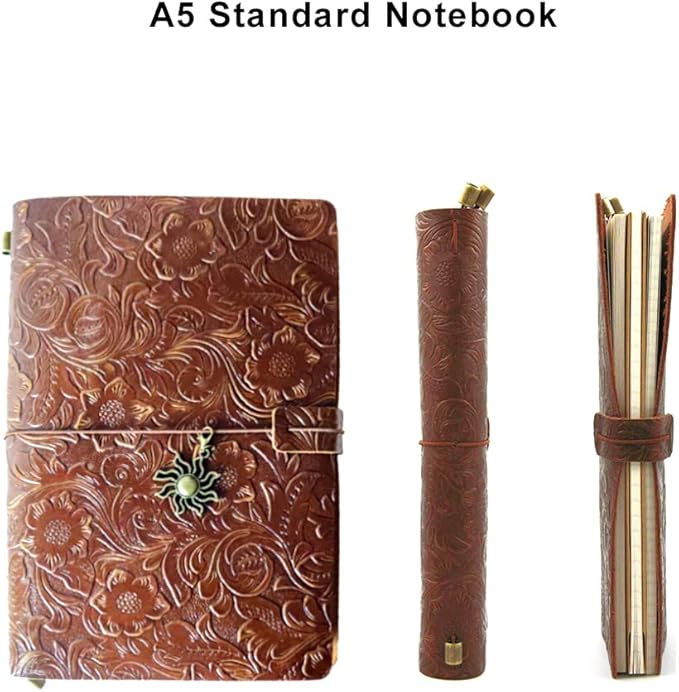 Refillable Leather Journal, Handmade Notebook with Bookmark for Men & Women, Vintage Notebook perfect for writing, gifts, travelers (Coffee, A5)