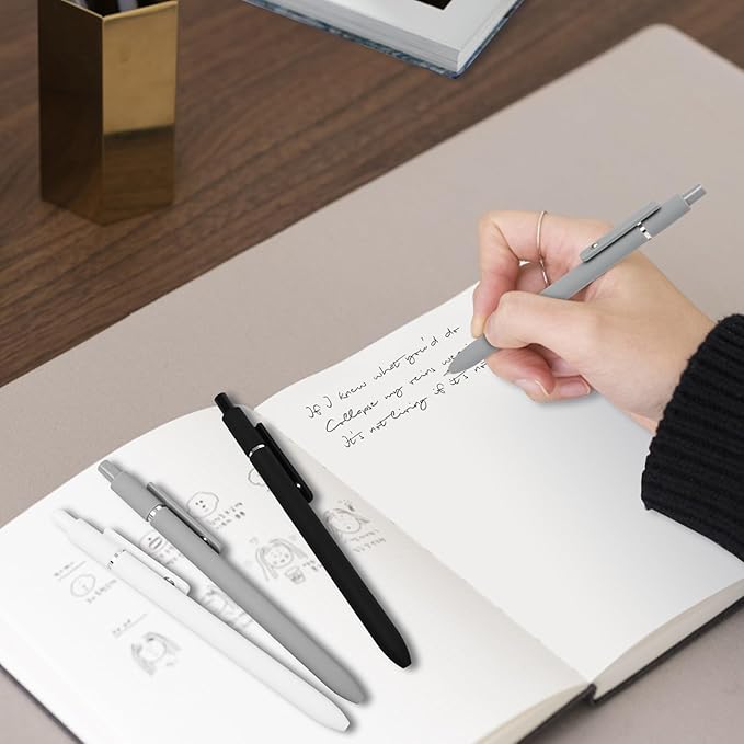 Gel Pens, 6 Pcs 0.5mm Quick Dry Black Ink Pens With Smooth Writing, Office Desk Accessories, School Supplies Gifts for Men Women (Black Gray White)