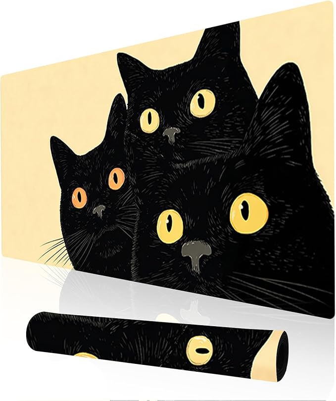 Nuxovilar Black Cat Trio Large Mouse Pad Gaming Mouse Pad Polyester 11.8x31.4 Inches for Home, Office, Kids’ Room, Cute Decor for Cat Lovers