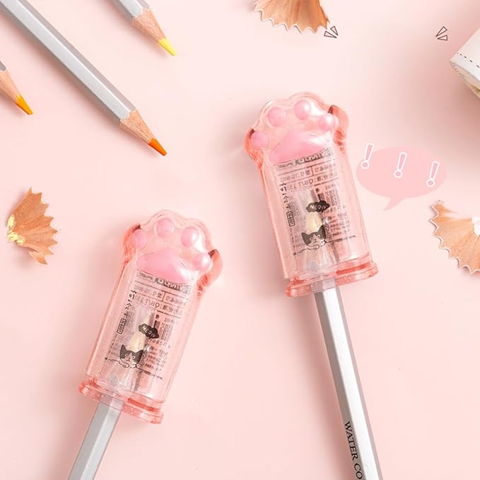 4 Pcs Cute Pink Pencil Sharpener Kawaii Small Manual Cartoon Cat Paw Plastic Pencil Sharpener School Office Supplies for Women Men