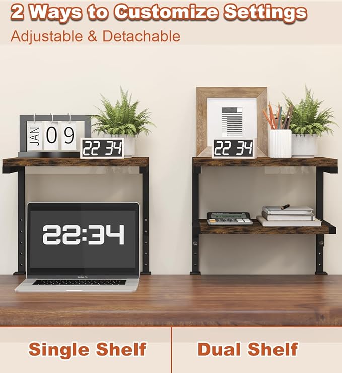 Clamp on Desk Organizer Shelf, Heavy-Duty Desk Extender Side Table with 2-Tier Adjustable Storage Shelves for Desktop Accessories, Gaming Devices, Black