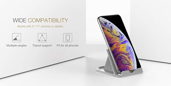 MoKo Phone/Tablet Stand, Foldable Tablet Holder Compatible with iPhone 17/17 Air/17 Pro/17 Pro Max, iPhone 16/Pro/Pro Max/Plus, iPhone 15/Pro/Pro Max/Plus, iPhone 14/Pro/Pro Max/Plus, Gray