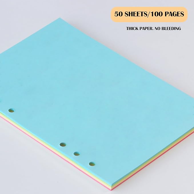 A5 Colorful Blank Notebook Insert Paper, 6-Hole Punched, 120GSM Loose-Leaf Paper and Planner Inserts for Art Journals, Doodles, and Sketches,50 Sheets/100 Pages