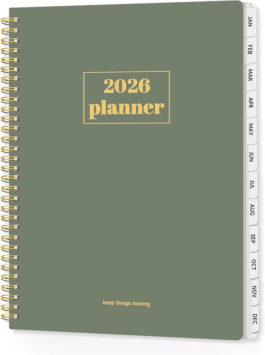 SUNEE 2026 Planner, Weekly and Monthly Calendar Planner, January 2026-December 2026, Daily Agenda with Tabs, Note Pages, Spiral Binding, 8.5"x11", Sage Green