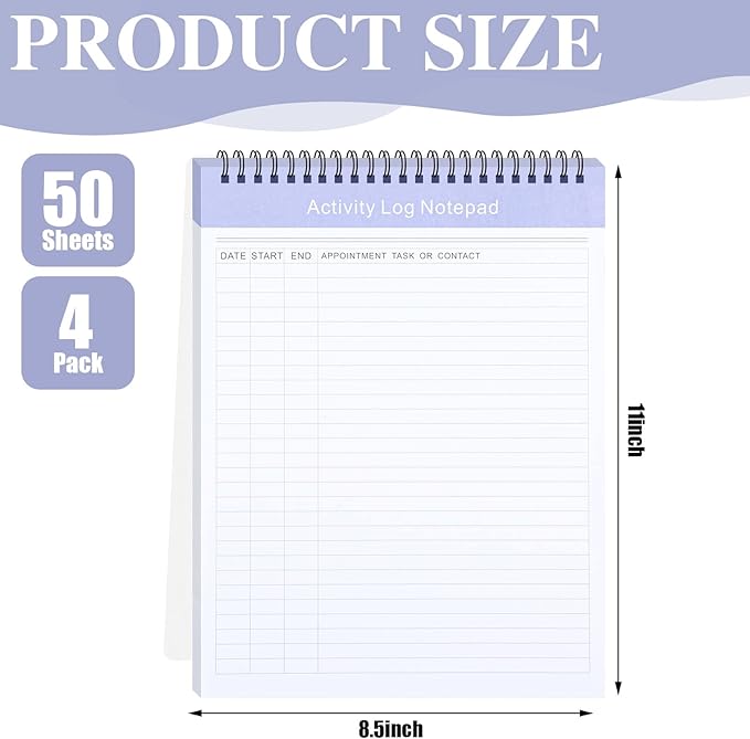 Kisston 4 Pcs Activity Log Notepad Daily Activity Log Book 8.5 x 11 Inches Daily To Do List Notebook Planning Pad Spiral Bound Log Book for Work Boosting Productivity(Vivid Color,Activity)