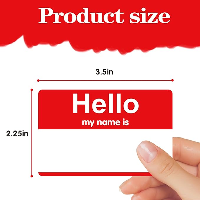 200 Pcs Name Tags Sticker, 3.5" x 2.25" Hello My Name is Stickers, Large Nametag Badge Red Adhesive Hello Name Tag Stickers Label for Office, Meeting, School, Teachers and Mailing