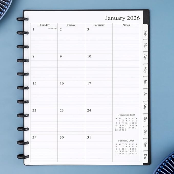 newestor 2026 Monthly Planner Refill for 11-Discbound Notebooks, Two Pages Per Month, Letter Size, 8-1/2" x 11"