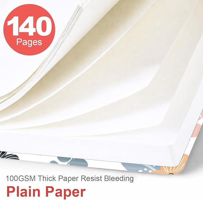 Heveboik (3-Pack) A5 Blank Notebook - 70 Sheets/140 Pages Per Blank Paper Notebook, 100 GSM Thick White Paper, 5.8" x 8.3" Spiral Blank Journal, Flowers