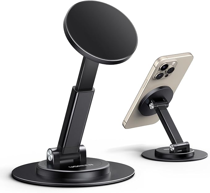UGREEN Magnetic Phone Stand for MagSafe, Height Adjustable iPhone Stand for Desk with 360° Rotation Compatible for iPhone 17 Air 16 Pro 15 Pro Max 14 Plus 13 12 and MagSafe Case, Black