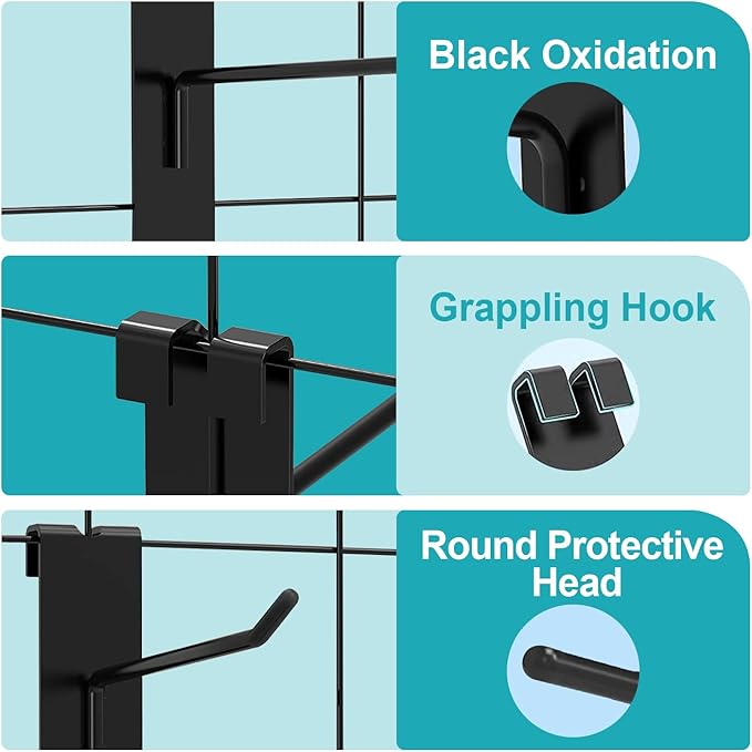 HJW Gridwall Hooks 6 Inch, 50Pcs Display Hooks for Grid Wall Panel, Sturdy Gridwall Hooks & Hangers for Retail Shop Home Office Garage Storage, Black