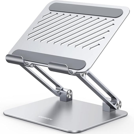 UGREEN Tablet Stand Holder for Desk Dual Rod Support Aluminum Tablet Holder Adjustable Multi-Angle Home Office Accessories Compatible with iPad Pro 13 12 11 10.5 Air Mini 5 4 3 2 Phone E-Reader Silver