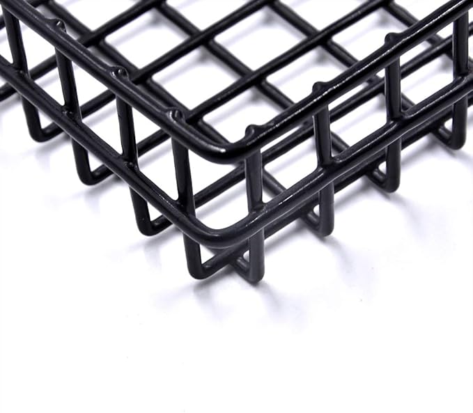 Black Metal Wire Hanging Basket, Multifunction Creative Mesh Wall Grid Holder Storage Organizer Plant Holder Shelf Flower Pots Black Coated