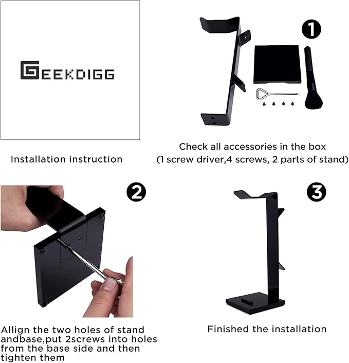 GeekDigg Headphone Stand Gaming Headset Holder For Desk Cable Organizer & Cellphone Stand for All Headphones Size headphone Holder Set Gaming PC Accessories Gaming Station – Black