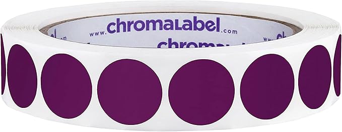 ChromaLabel 3/4 Inch Circle Sticker Labels, Easy to Write On Round Colored Stickers, Removable Sticky Dots - 1000 Color Coding Labels per Roll, Purple Label