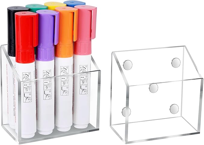 Ameceres Magnetic Pen Holder Classroom Organization Acrylic Marker Holder for Whiteboard Refrigerator Locker Accessories Pencil Dry Erase Marker Basket (1 Compartment * 2)