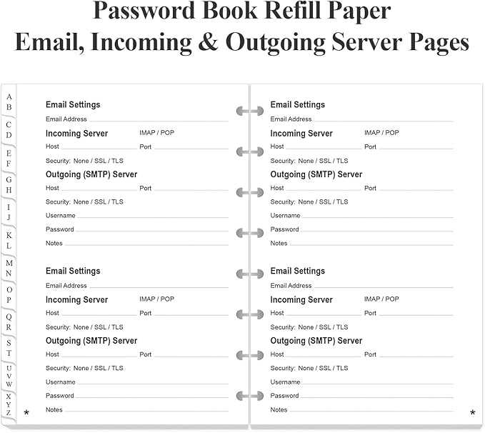 A5 TUL Discbound Password Book Refills - 8-Disc A-Z Password Notebook Refill Paper with Alphabetical Tabs, 120gsm White Paper, 5.8" x 8.3"