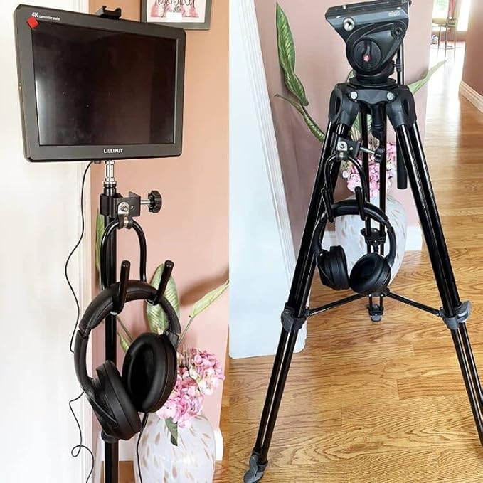 Pmsanzay Universal Hanger Stand, Black Metal with Rubber Pads, Fits 0.4" to 1.5" Tubing, Suitable for Headphones, Tambourines, Cords, etc.