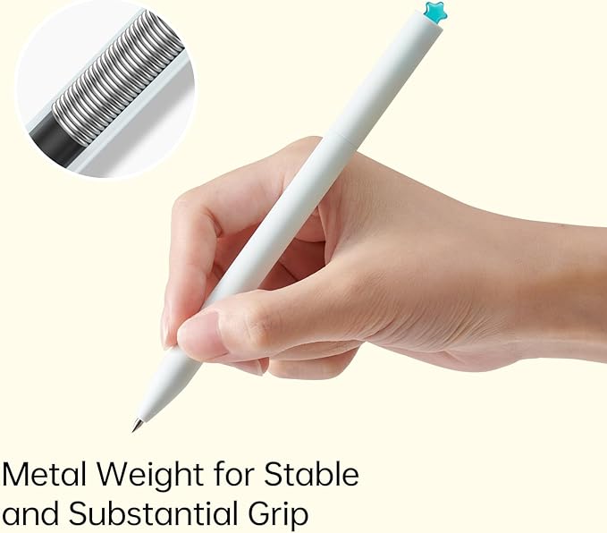 Kaco FIRST Gel Pens 6 Pieces with 12 Extra Refills, Cute Stationery Black Ink, 0.5 mm Fine Point, Aesthetic Cute Star Pens for Journaling